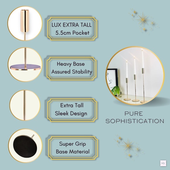 BRAND NEW in box Champagne Gold Taper Candle Holders Set of 3-Tall and GORGEOUS! - Picture 2 of 9